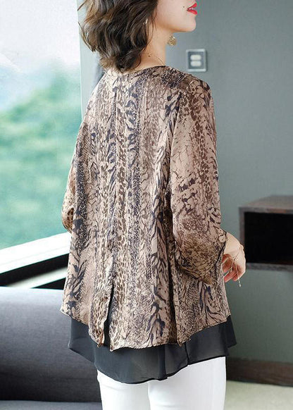 O-neck Organza Patchwork Leopard Chiffon Blouses Summer
