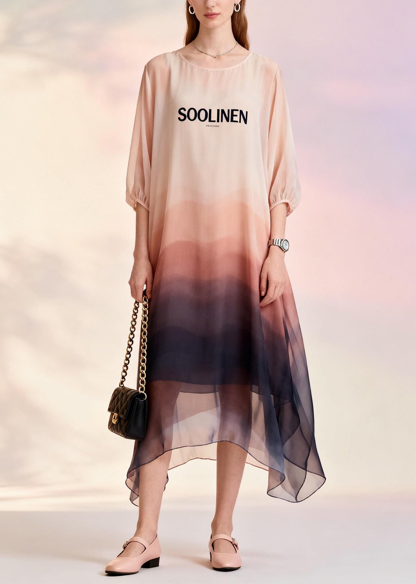 O Neck Print Chiffon Dresses Summer