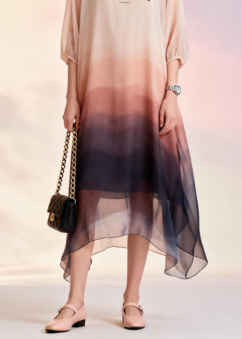 O Neck Print Chiffon Dresses Summer