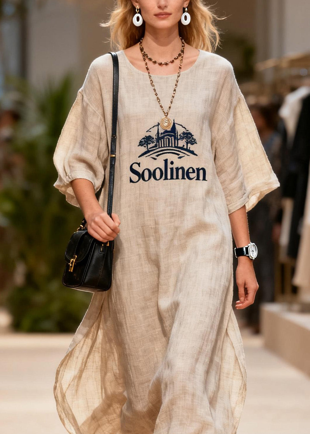 O Neck Print Linen Long Dresses Summer