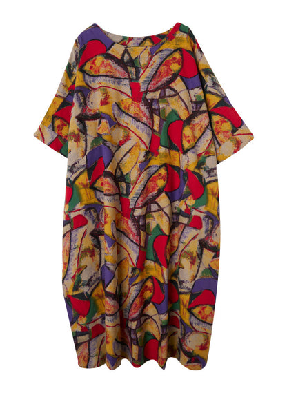 O-neck Print Pockets Vacation Dress Summer
