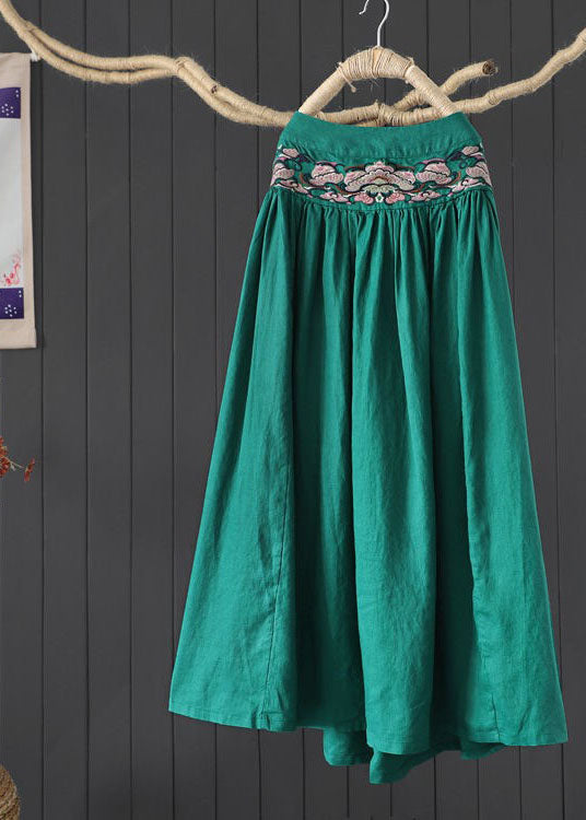 Orange Cinched Embroideried Linen Skirt Spring