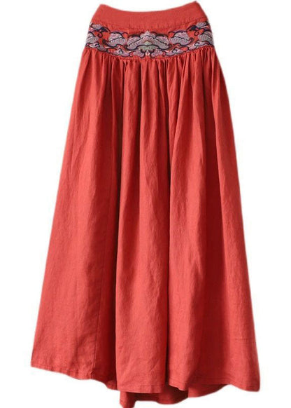 Orange Cinched Embroideried Linen Skirt Spring