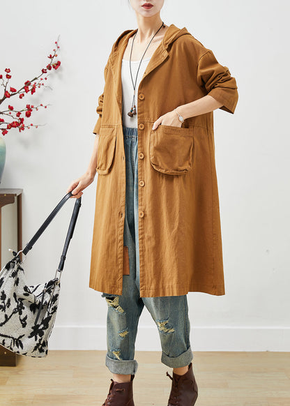 Orange Hooded Pockets Cotton Coat Outwear Spring