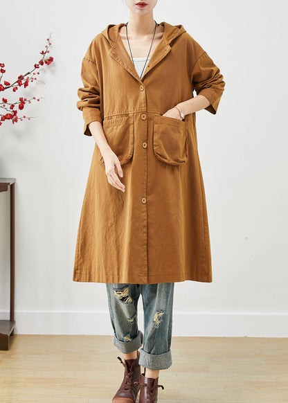 Orange Hooded Pockets Cotton Coat Outwear Spring