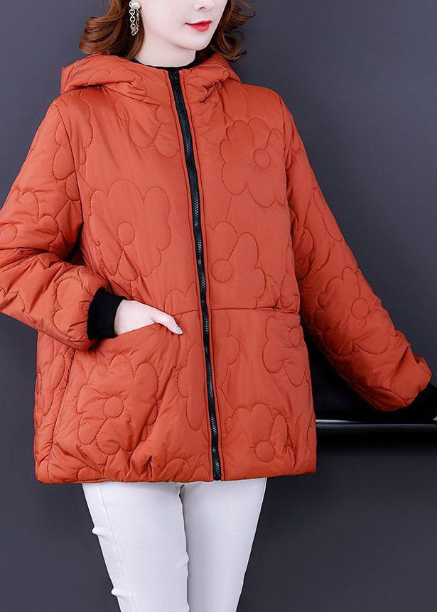 Orange Hooded Zippered Fine Cotton Filled Winter Coats