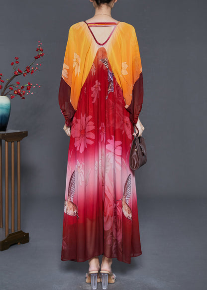 Orange Oversized Print Chiffon Holiday Dress Summer