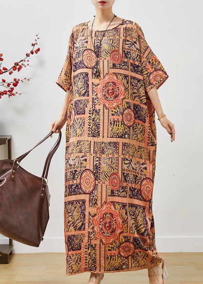 Orange Oversized Print Cotton Vacation Dress Summer
