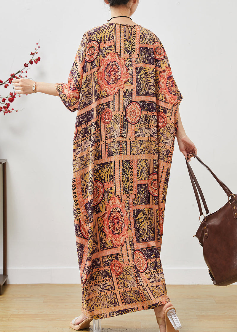 Orange Oversized Print Cotton Vacation Dress Summer