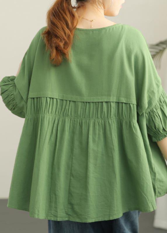 Orange Patchwork Batwing Sleeve Cotton Shirt Tops Summer