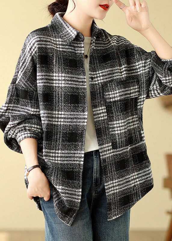Orange Plaid Peter Pan Collar Woolen Shirts Tops Fall