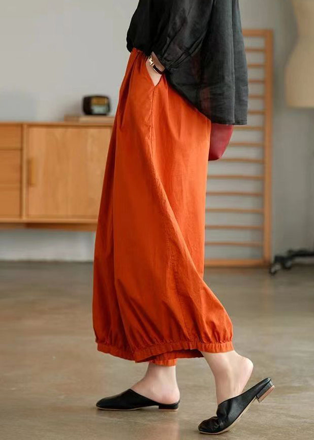 Orange Pockets Cotton Lantern Pants Summer