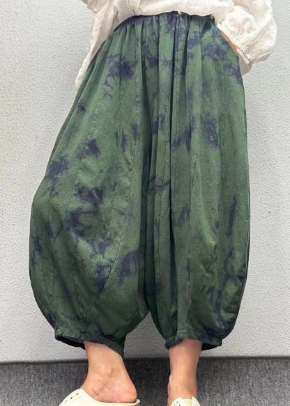 Orange Pockets Print Elastic Waist Linen Lantern Pants Summer