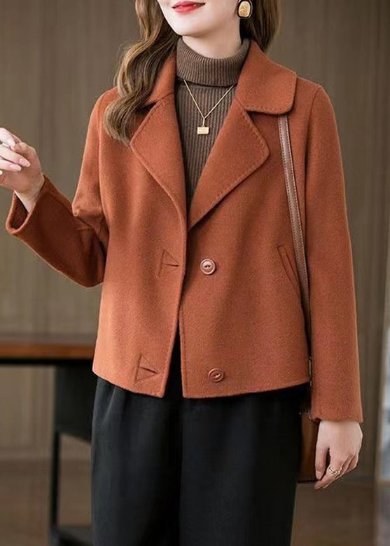Orange Pockets Woolen Coats Spring
