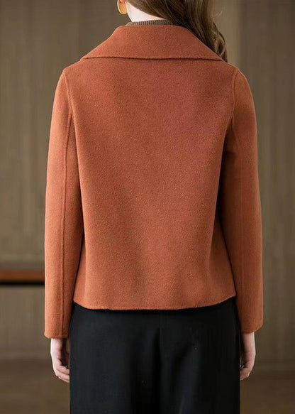 Orange Pockets Woolen Coats Spring
