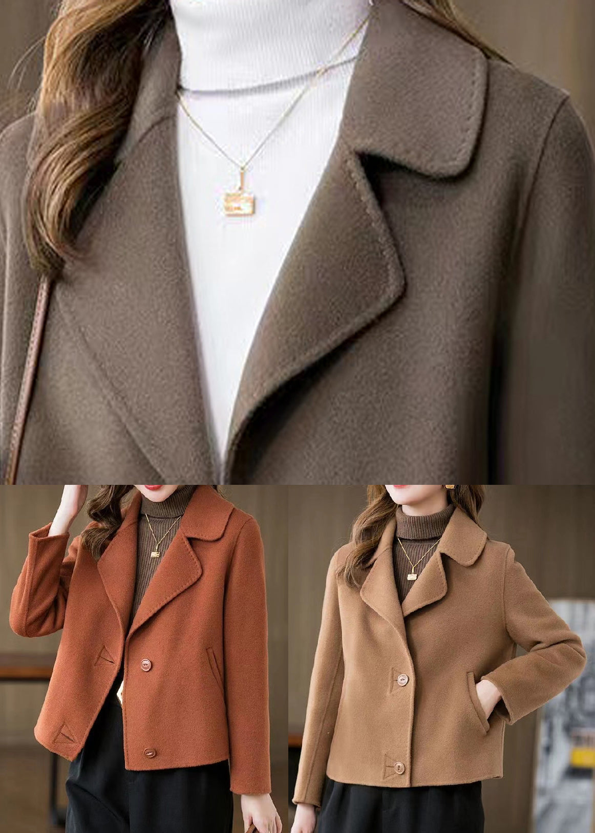 Orange Pockets Woolen Coats Spring