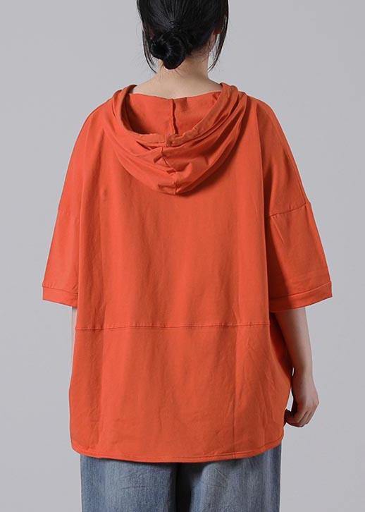 Orange Print Cotton Sweatshirts Top