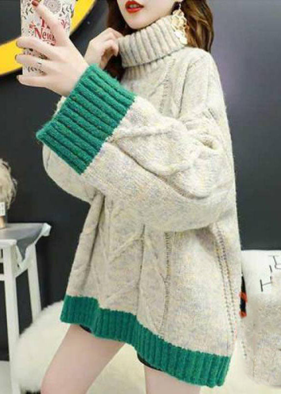 Orange Turtle Neck Patchwork Knit Knitted Tops Winter