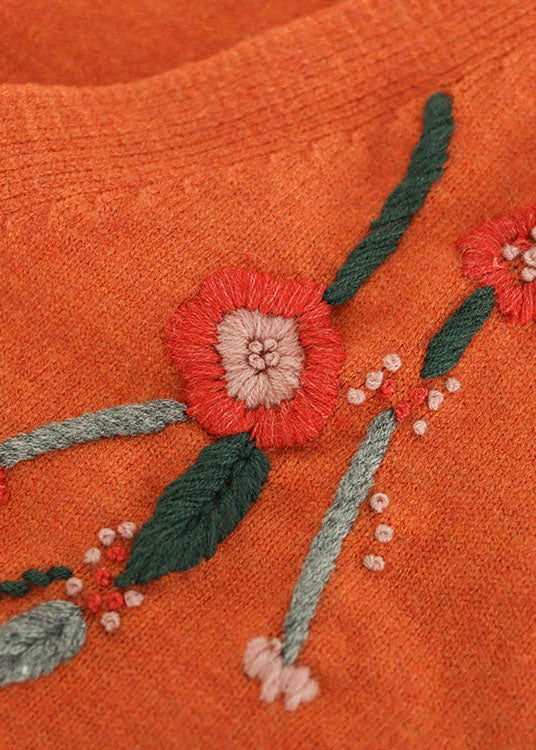 Orange V Neck Embroideried Knit Vest Spring
