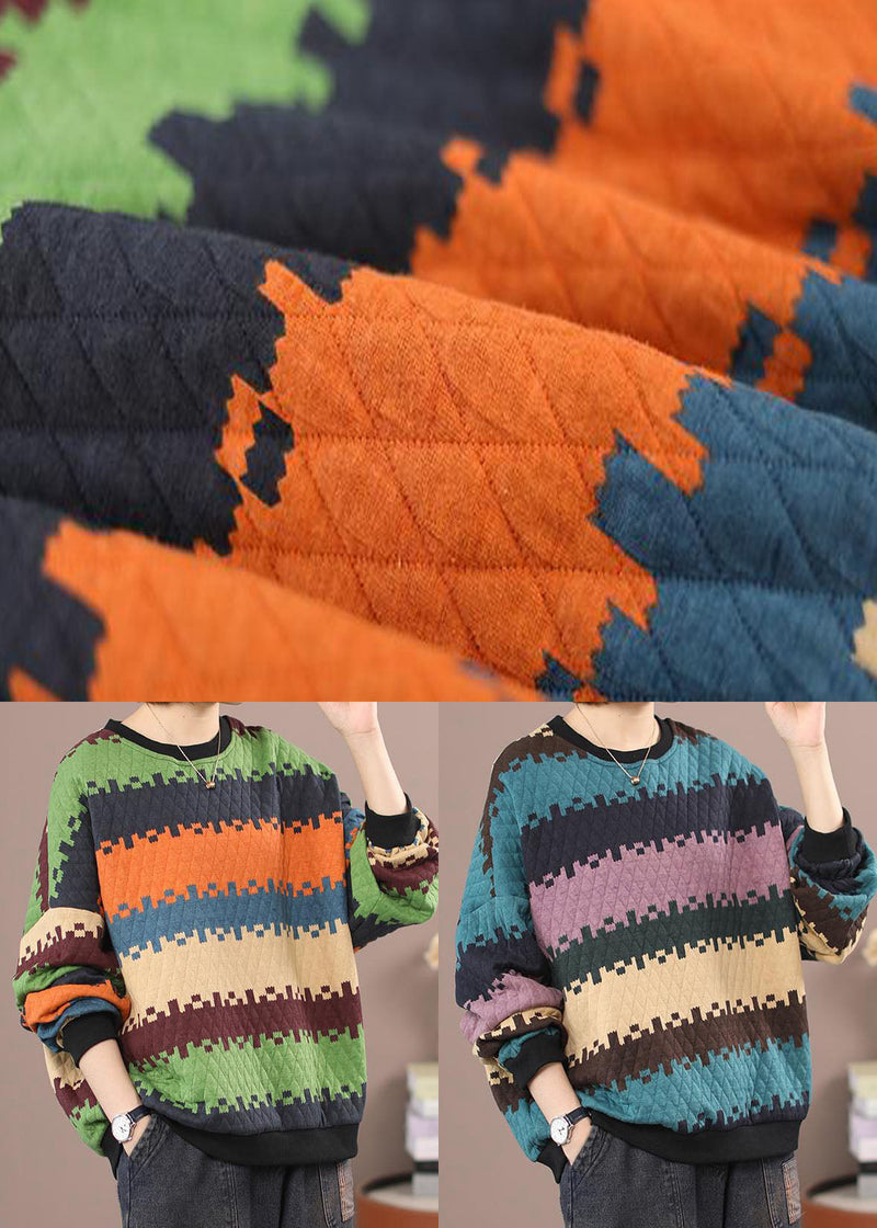 Orange Thick Striped Sweatshirt Winter
