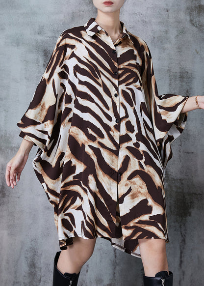 Oversized Leopard Print Chiffon Long Shirts Batwing Sleeve