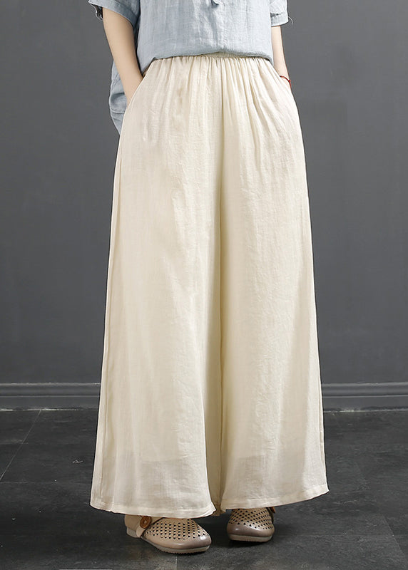 Peacock Blue Pockets Elastic Waist Linen Wide Leg Pants Fall