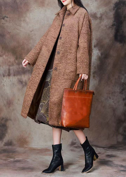Peter Pan Collar Button Pockets Woolen Coats Long Sleeve