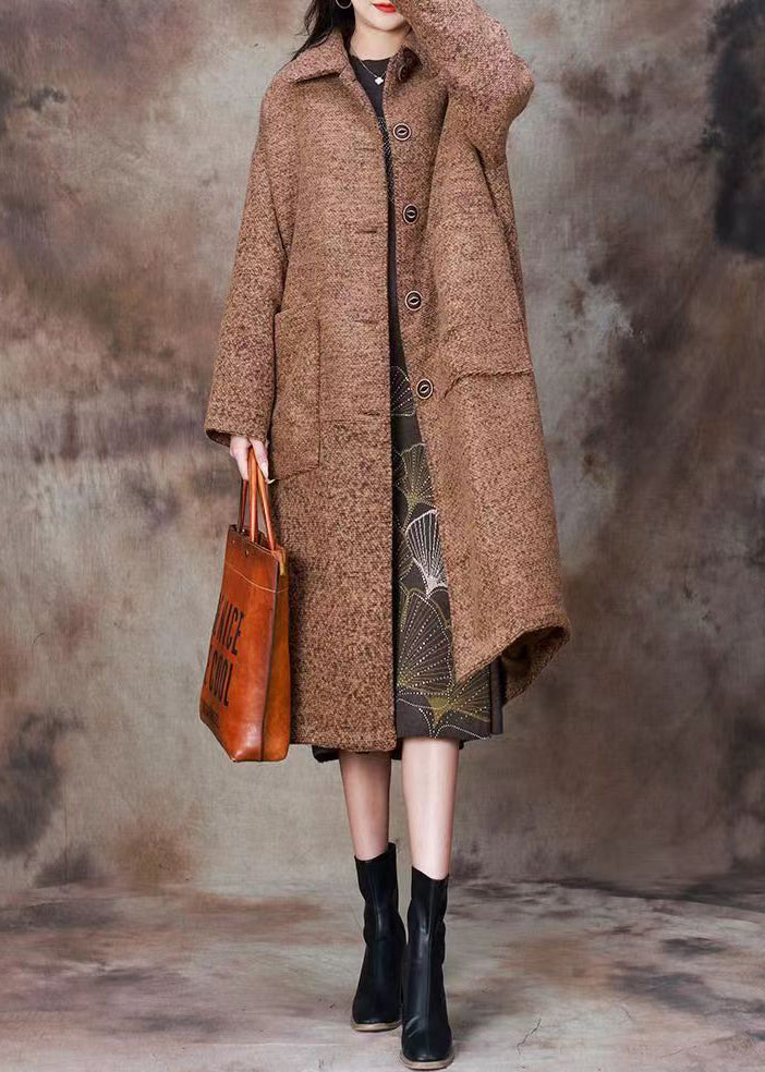 Peter Pan Collar Button Pockets Woolen Coats Long Sleeve