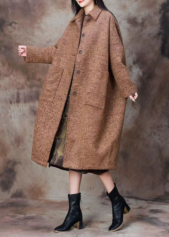 Peter Pan Collar Button Pockets Woolen Coats Long Sleeve