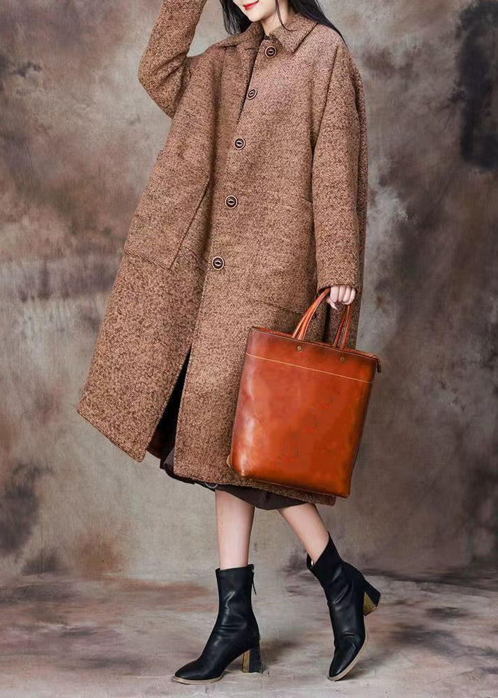 Peter Pan Collar Button Pockets Woolen Coats Long Sleeve