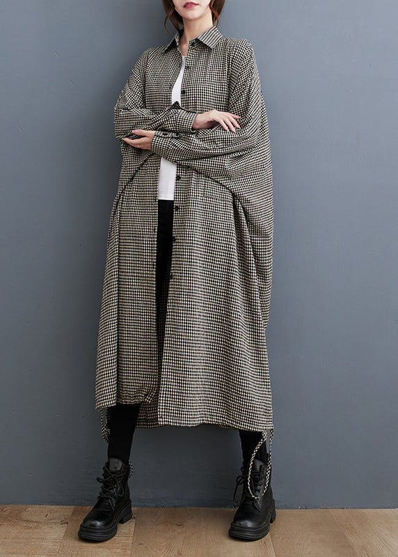Peter Pan Collar Plaid Cotton Shirts Dress Spring