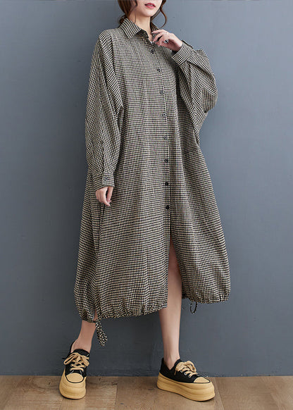 Peter Pan Collar Plaid Cotton Shirts Dress Spring