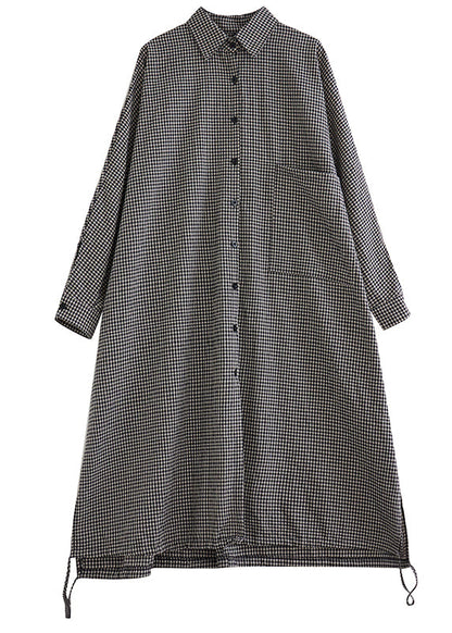 Peter Pan Collar Plaid Cotton Shirts Dress Spring