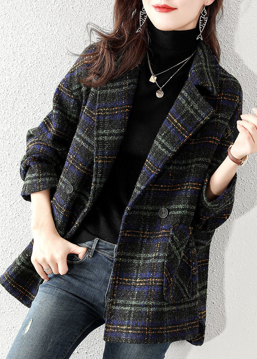 Peter Pan Collar Plaid Woolen Coat Winter
