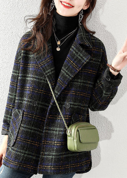 Peter Pan Collar Plaid Woolen Coat Winter