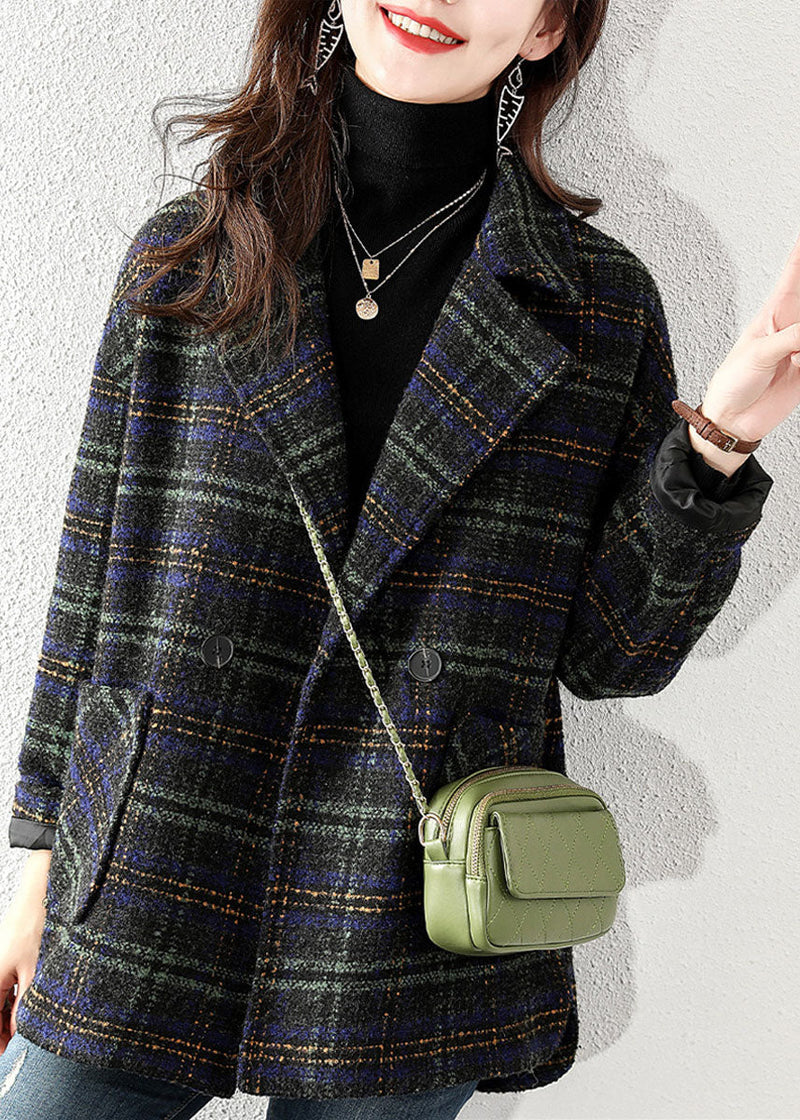 Peter Pan Collar Plaid Woolen Coat Winter