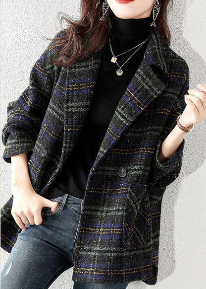 Peter Pan Collar Plaid Woolen Coat Winter