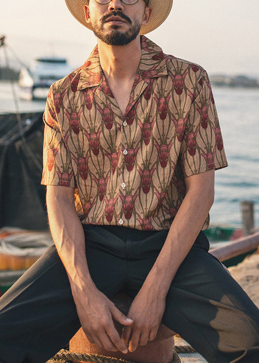 Peter Pan Collar Print Button Cotton Shirts Summer