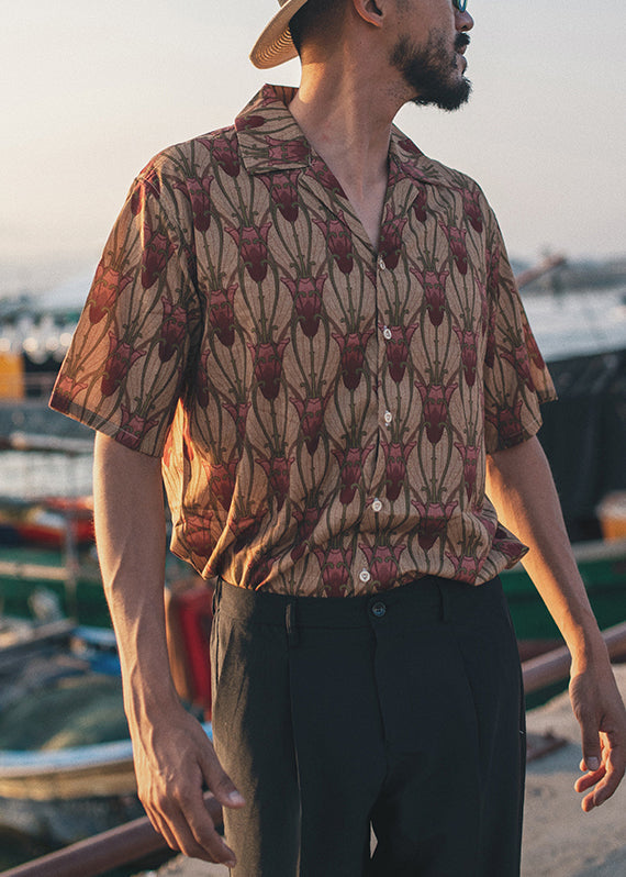 Peter Pan Collar Print Button Cotton Shirts Summer