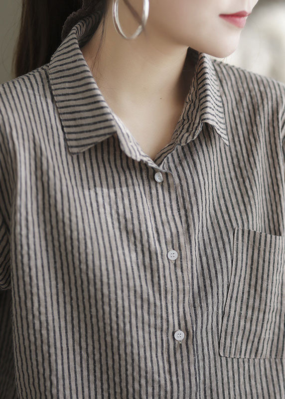 Peter Pan Collar Striped Blouse Tops Spring