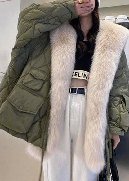 Pink Fur Collar Pockets Plaid Patchwork Parka Long Sleeve