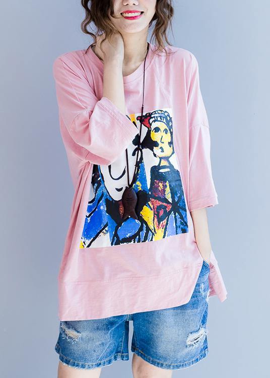 Pink Graphic Half Sleeve Cotton Summer Top