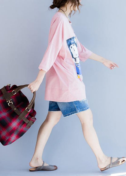 Pink Graphic Half Sleeve Cotton Summer Top