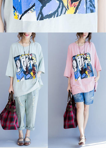 Pink Graphic Half Sleeve Cotton Summer Top