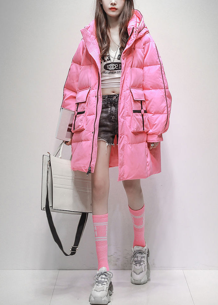 Pink Hooded Pockets Duck Down Winter Coats Winter