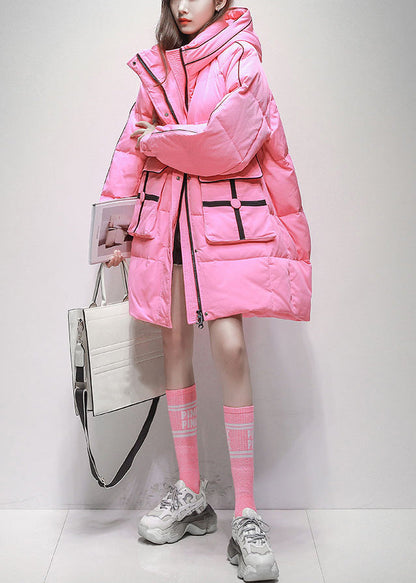 Pink Hooded Pockets Duck Down Winter Coats Winter