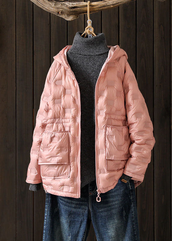 Pink Hooded Zippered Duck Down Winter Coats Winter