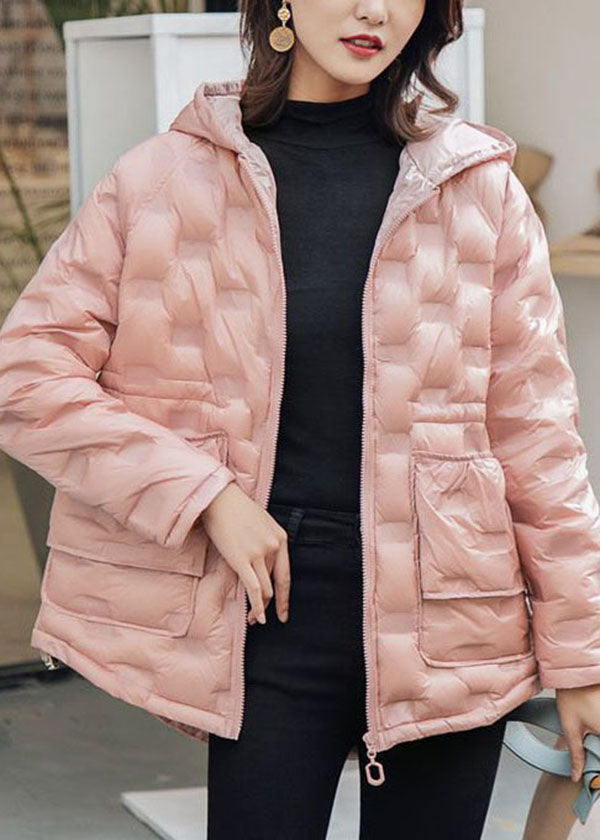 Pink Hooded Zippered Duck Down Winter Coats Winter