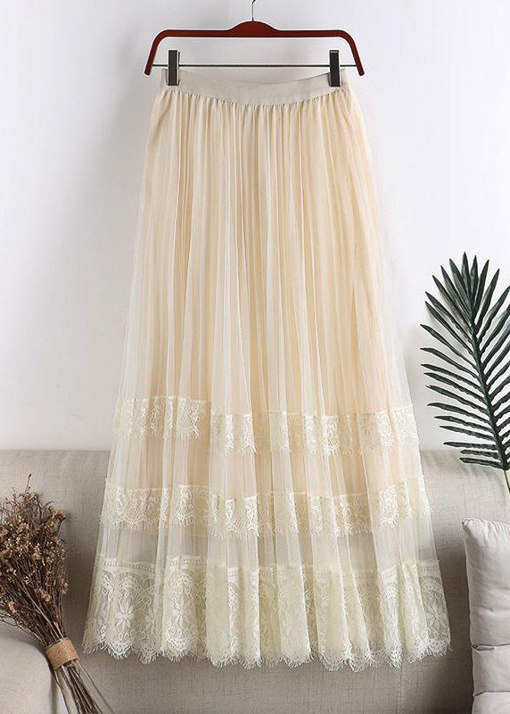Pink Lace Patchwork Tulle Maxi Skirt Summer