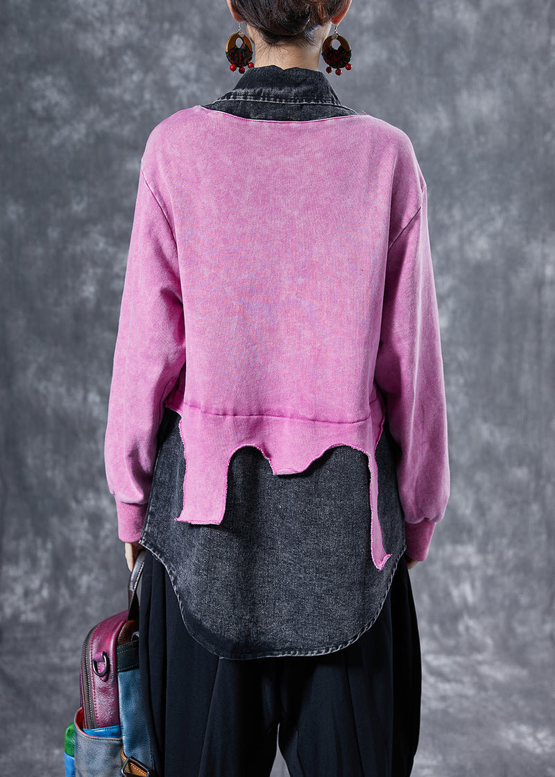 Pink Oversized Patchwork Cotton Sweatshirts Top Spring